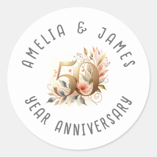 50th Anniversary Gold Wedding Flower Ronde Sticker (Voorkant)