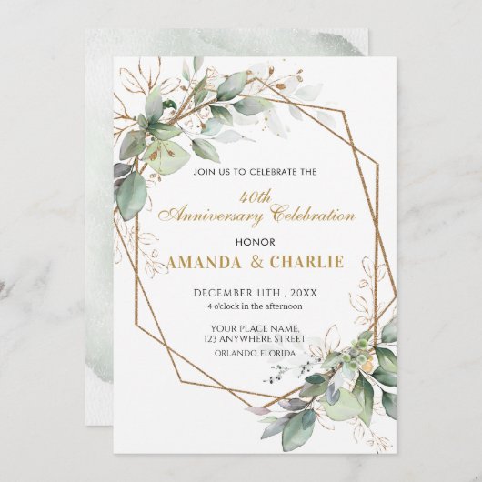 50th Anniversary Greenery Wedding Kaart (Voorkant / Achterkant)