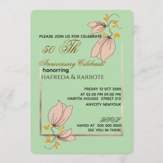 50th Anniversary Invitation, Greenery Wedding Anni Kaart