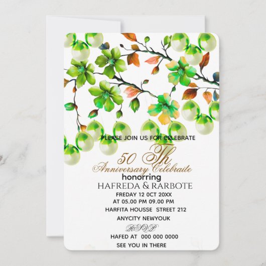 50th Anniversary Invitation, Greenery Wedding Anni Save The Date (Voorkant)