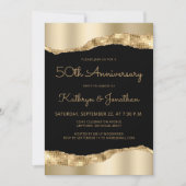 50th Anniversary Party Black Gold Mirror Foil Kaart (Voorkant)