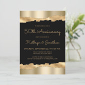 50th Anniversary Party Black Gold Torn Foil  Kaart (Staand voorkant)