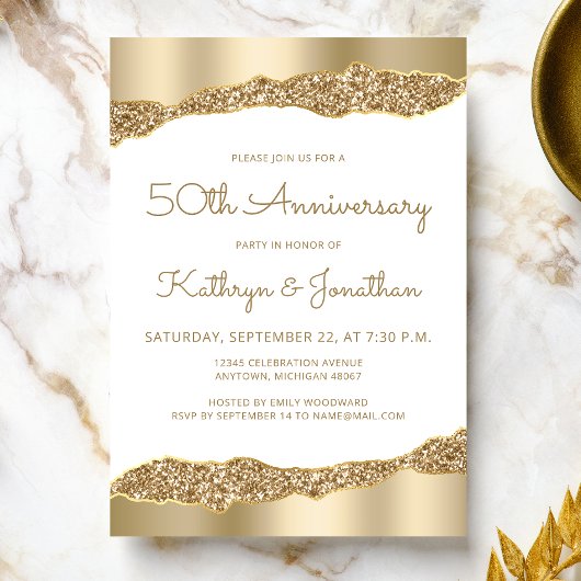 50th Anniversary Party Gold Foil Glitter  Kaart