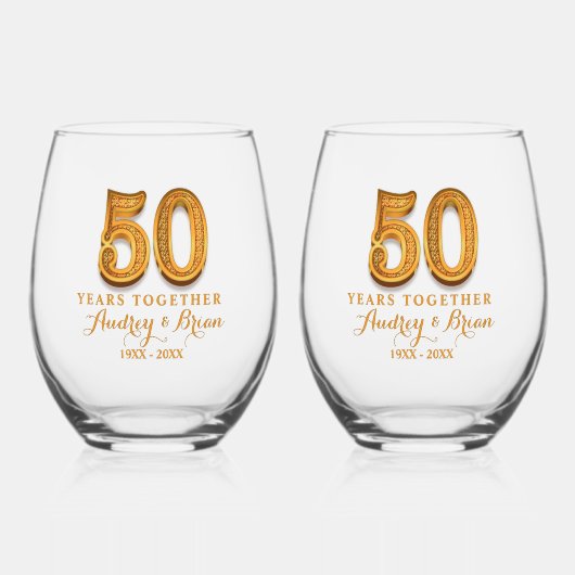 50th Anniversary Personalized Wijnglas Zonder Voet (Voorkant)