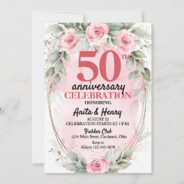 50th Anniversary Soft Pink & Sage Green Roses Kaart