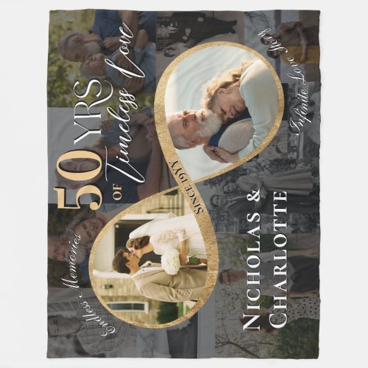 50th Anniversary Then Now Infinity Photo Collage Fleece Deken (Voorkant)