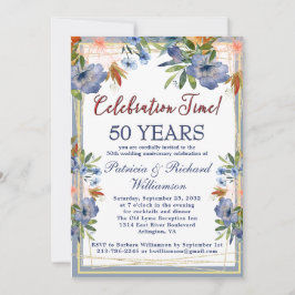 50th (Any Year) Chic Floral Wedding Anniversary Kaart