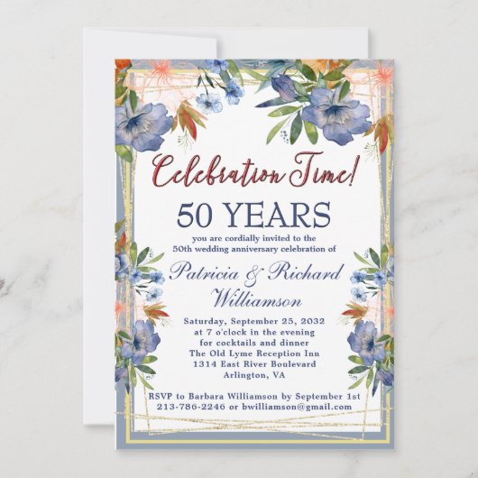 50th (Any Year) Chic Floral Wedding Anniversary  Kaart (Voorkant)