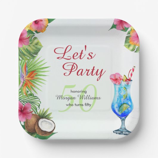50th Bday Tropical Summer Dine & Cocktail Party Papieren Bordje (Voorkant)