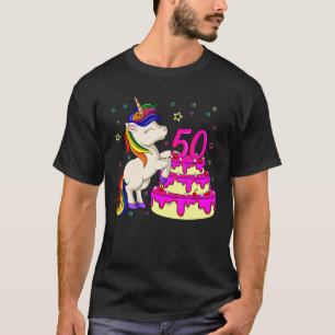 50th Bday Unicorn Rainbow Cake Thema Verjaardagsfe T-shirt