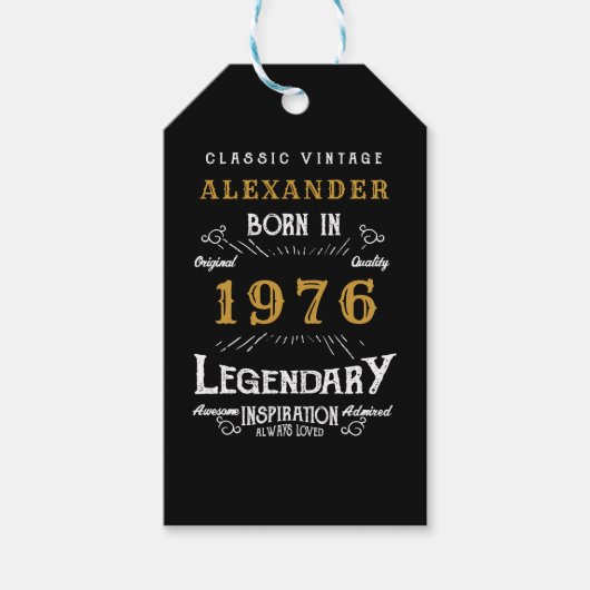 50th Birthday 1976 Add Name Legend Black Gold Cadeaulabel (Voorkant)