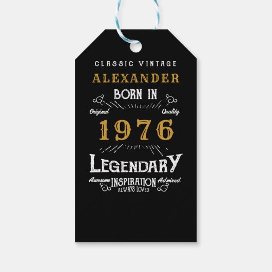 50th Birthday 1976 Add Name Legend Black Gold Cadeaulabel (Achterkant)