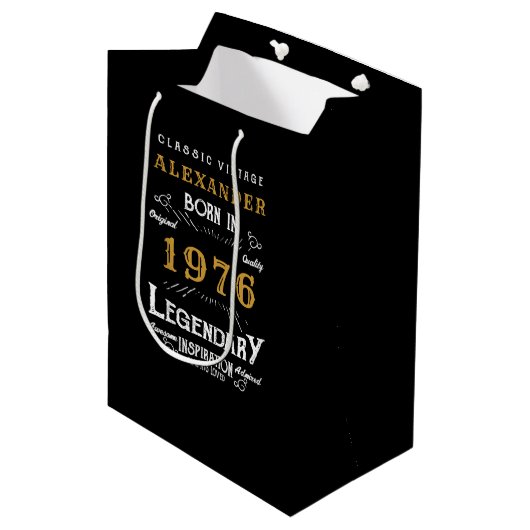 50th Birthday 1976 Add Name Legend Black Gold Medium Cadeauzakje (Voorkant Gekanteld)