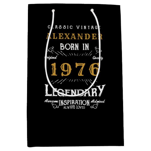 50th Birthday 1976 Add Name Legend Black Gold Medium Cadeauzakje (Voorkant)