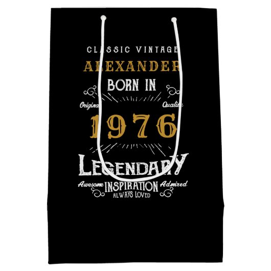 50th Birthday 1976 Add Name Legend Black Gold Medium Cadeauzakje (Achterkant)