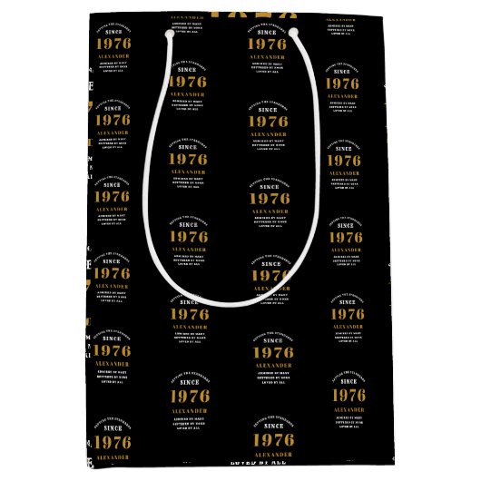50th Birthday 1976 Black Gold Chic Elegant Medium Cadeauzakje (Voorkant)