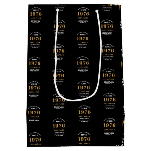 50th Birthday 1976 Black Gold Chic Elegant Medium Cadeauzakje (Achterkant)