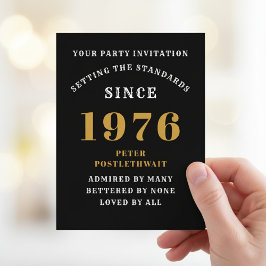 50th Birthday 1976 Black Gold Invitation Briefkaart