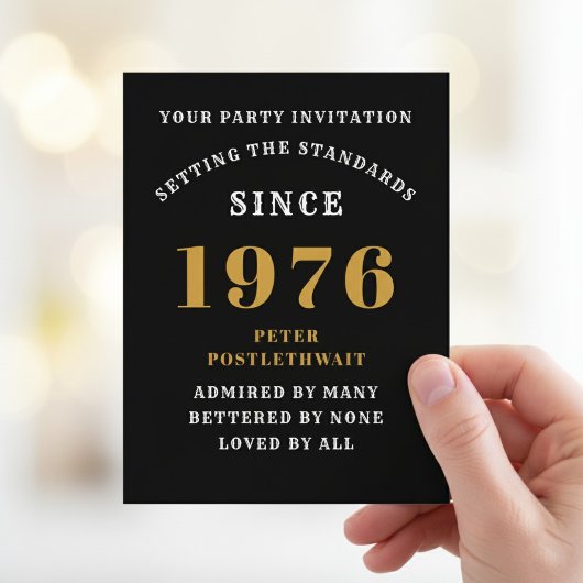 50th Birthday 1976 Black Gold Invitation Briefkaart