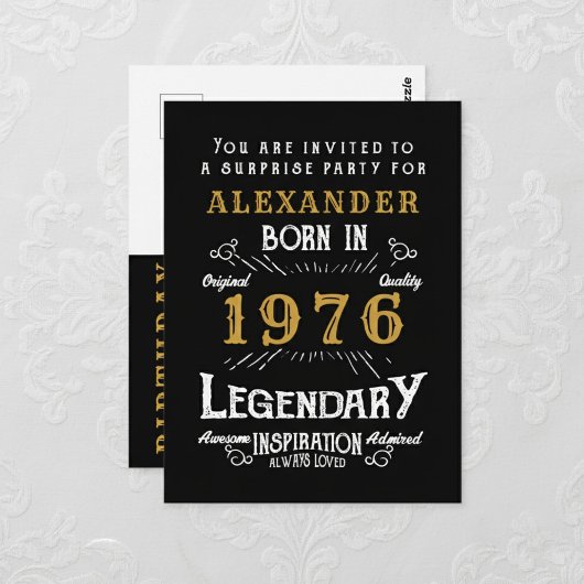 50th Birthday 1976 Black Gold Legend Invitation Briefkaart