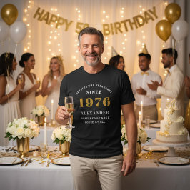 50th Birthday 1976 Black White Gold Elegant Name T-shirt