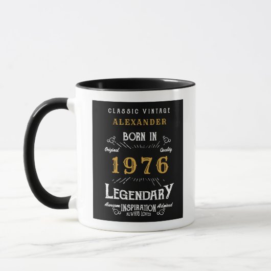 50th Birthday 1976 Legend Retro Black Personalized Mok (Links)