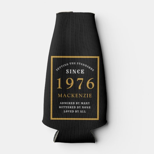 50th Birthday 1976 Name Elegant Chic Black Gold Flesjeskoeler (Voorkant)