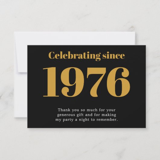 50th Birthday 1976 Retro Black And Gold Bedankkaart (Voorkant)