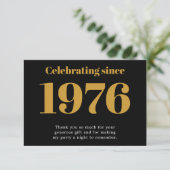 50th Birthday 1976 Retro Black And Gold Bedankkaart (Staand voorkant)