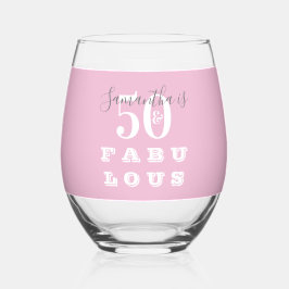 50th Birthday 50 fabulous Pink Gray Personalized Wijnglas Zonder Voet