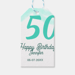 50th birthday add name date year green pastel bold cadeaulabel