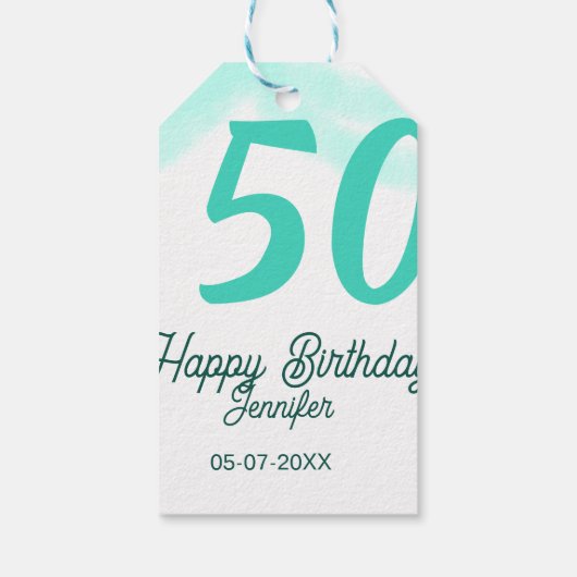 50th birthday add name date year green pastel bold cadeaulabel (Achterkant)