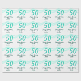 50th birthday add name date year green pastel bold cadeaupapier
