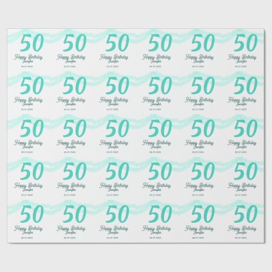 50th birthday add name date year green pastel bold cadeaupapier (Vlak)