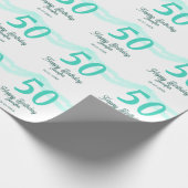 50th birthday add name date year green pastel bold cadeaupapier (Hoek)