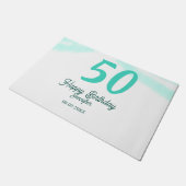 50th birthday add name date year green pastel bold deurmat (Schuin)