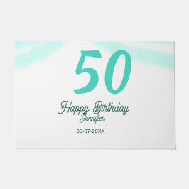 50th birthday add name date year green pastel bold deurmat