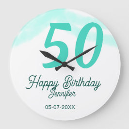 50th birthday add name date year green pastel bold grote klok