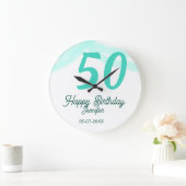 50th birthday add name date year green pastel bold grote klok (Huis)