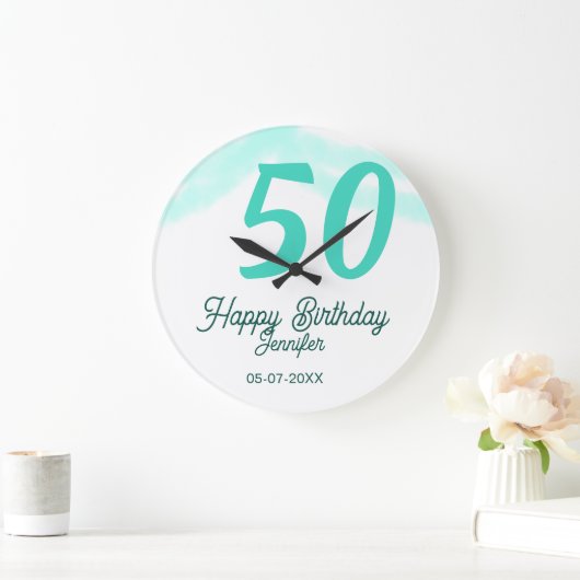 50th birthday add name date year green pastel bold grote klok (Huis)