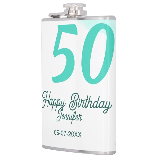 50th birthday add name date year green pastel bold heupfles (Links)