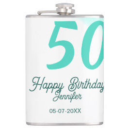 50th birthday add name date year green pastel bold heupfles