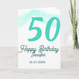 50th birthday add name date year green pastel bold kaart