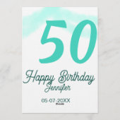 50th birthday add name date year green pastel bold kaart (Achterkant)