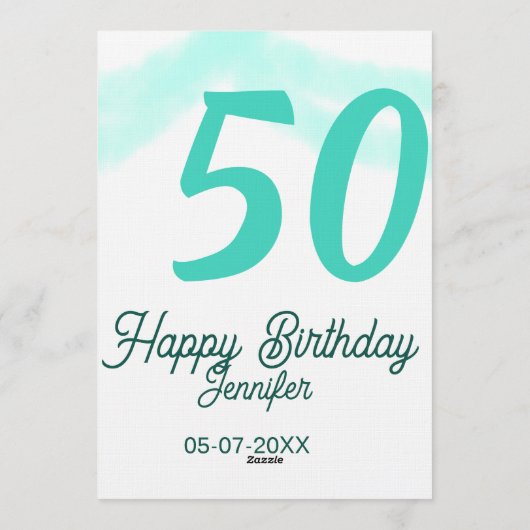 50th birthday add name date year green pastel bold kaart (Achterkant)
