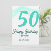 50th birthday add name date year green pastel bold kaart (Staand voorkant)