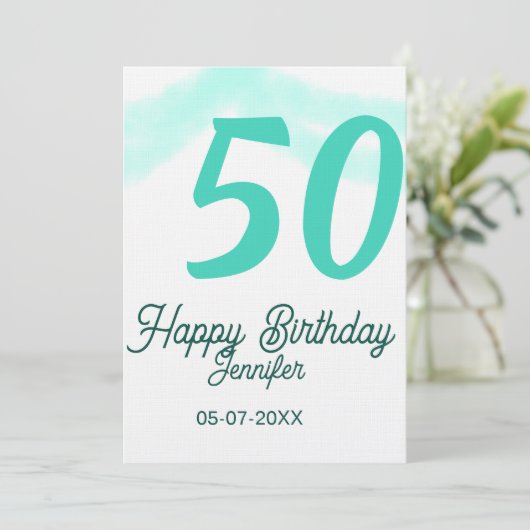 50th birthday add name date year green pastel bold kaart (Staand voorkant)