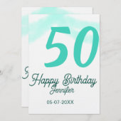 50th birthday add name date year green pastel bold kaart (Voorkant / Achterkant)