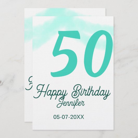 50th birthday add name date year green pastel bold kaart (Voorkant / Achterkant)