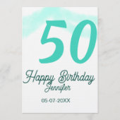 50th birthday add name date year green pastel bold kaart (Voorkant)